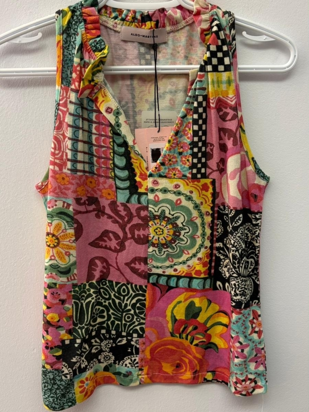 Aldo Martins Multicolor Patchwork V-Neck Sleeveless Tank Top